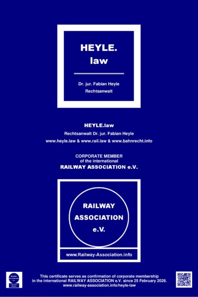 Railway Association, Corporate Member, Heyle.Law, Rail.Law, Bahnrecht.info